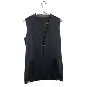 Elie Tahari Neoprene Vest Women’s Medium Sheer‎ Mesh Pockets Sleek Navy Blue